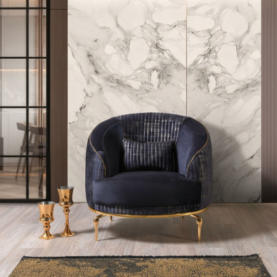 Wohnzimmer Sessel Polster 1Sitzer Couchen Modern Textil Neu Blau Luxus