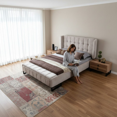 Bett Doppelbett Möbel Einrichtung Schlafzimmer Design Stoff Textil neu