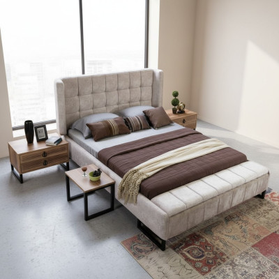 Bett Doppelbett Möbel Einrichtung Schlafzimmer Design Stoff Textil neu