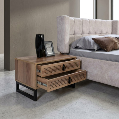 SchlafZimmer Nachttisch Design Beistell Holz mit Metall Luxus Neu