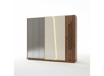 Schlafzimmer Kleiderschrank Schrank Holz Design braun Luxus LED Schränke