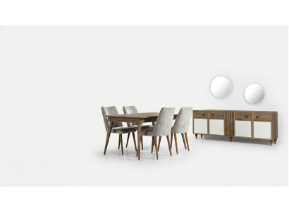 Esszimmer Set Tisch 4x Stühle Anrichte Set Garnitur Design Holz Textil