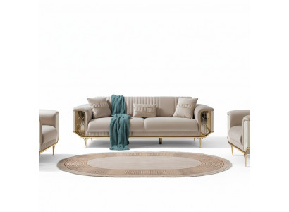 Wohnzimmer Sofas 3 Sitzer Polster Luxus Texti Couch Design Beige Couchen