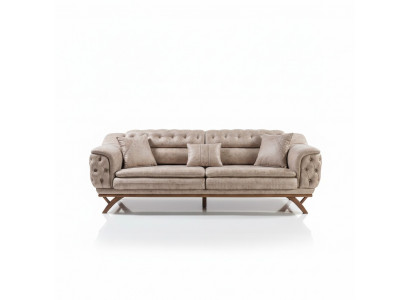 Chesterfield 3 Sitzer Beige Design Couchen Polster Sofas Textil Couch