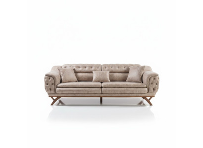 Chesterfield 3 Sitzer Beige Design Couchen Polster Sofas Textil Couch