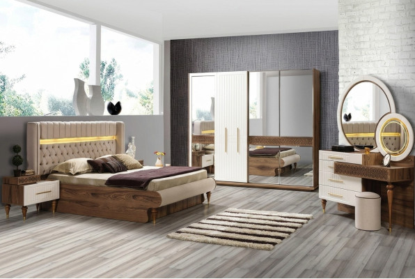 Schlafzimmer Bett 2x Nachttische 5tlg Set Komplett Design Möbel Luxus