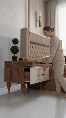 Schlafzimmer Nachttische Material Holz Stil Möbel Braun Neu Luxus
