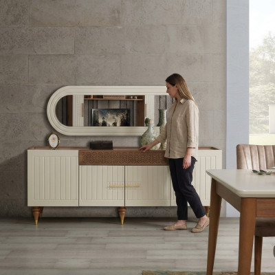 xxl sideboard Anrichte Kommode 201cm mit Spiegel 2tlg. Schrank Kommoden