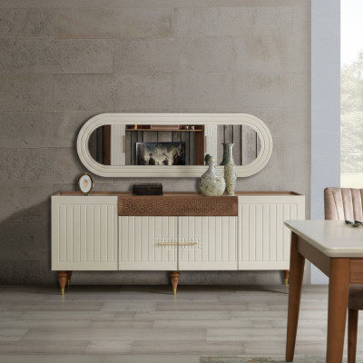xxl sideboard Anrichte Kommode 201cm mit Spiegel 2tlg. Schrank Kommoden