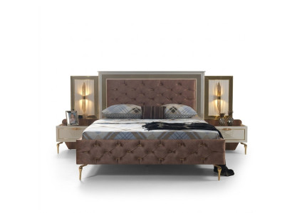 Schlafzimmer Bett Design Einrichtung Luxus Polster Betten braun Modern