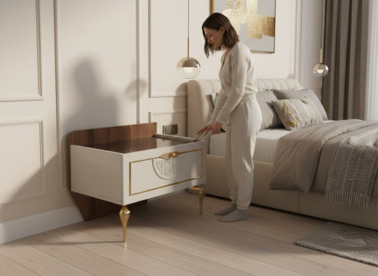 Schlafzimmer Nachttisch Modernes Design Möbel Holz Luxus neu weiß