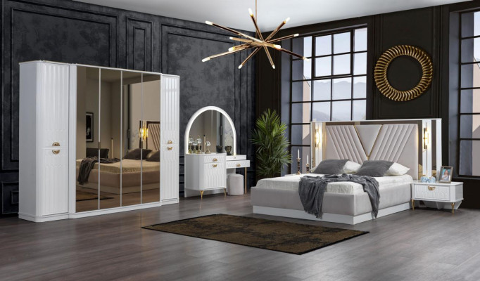Schlafzimmer Set Bett 2x Nachttische Kleiderschrank 5tlg.Modern neu