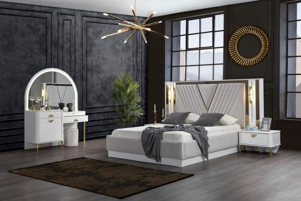 Schlafzimmer Set Bett 2x Nachttisch 4tlg Design Modern Luxus Komplettes