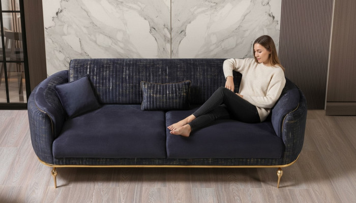 Wohnzimmer Sofa 3 Sitzer Blau Möbel Luxus Couchen xxl Möbel Couch Sofas