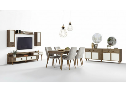 Wohnzimmer Anrichte mit Spiegel Garnitur Holz Braun Neu Modern Luxus
