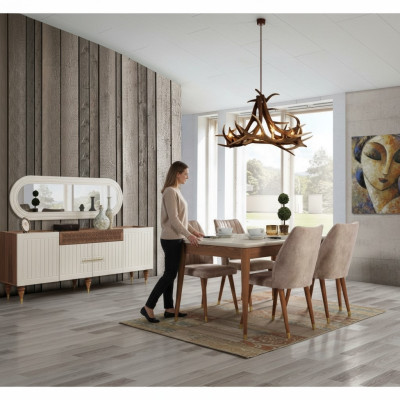 Esszimmer Set Tisch 4x Stuhl Anrichte Spiegel Möbel 7tlg neu Modern