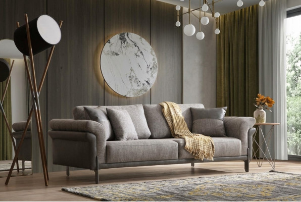 Sofa 3 Sitzer Grau Wohnzimmer Klassische Design Elegantes Stil 230cm