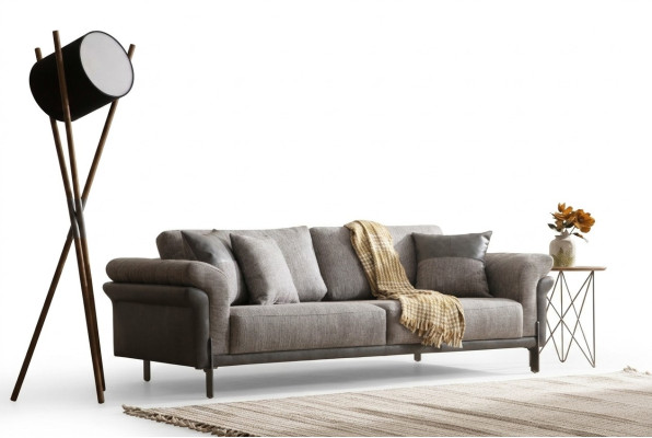 Sofa 3 Sitzer Grau Wohnzimmer Klassische Design Elegantes Stil 230cm