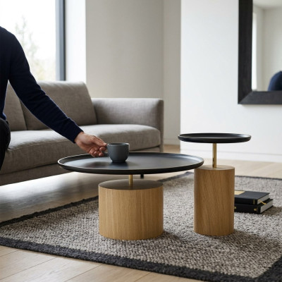 Couchtisch Luxus Holz Design Tisch Beistelltisch Schwarz Runde Tische Neu