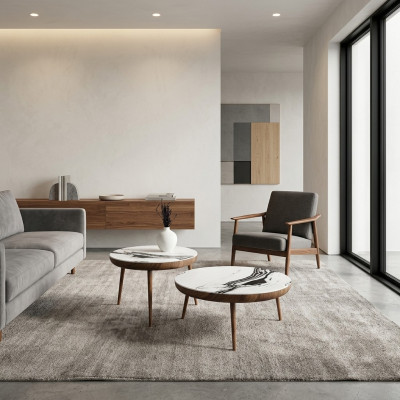 Couchtische Set 2 tlg. Tisch Wohnzimmer Möbel Rund Weiß Holz Design