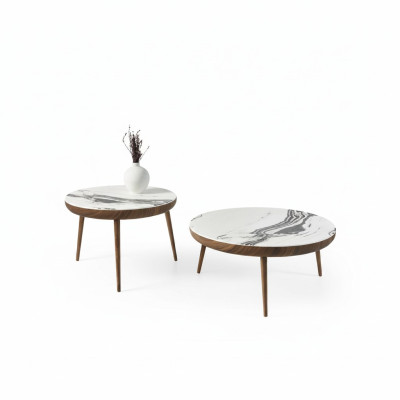 Couchtische Set 2 tlg. Tisch Wohnzimmer Möbel Rund Weiß Holz Design