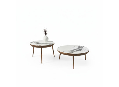 Couchtische Set 2 tlg. Tisch Wohnzimmer Möbel Rund Weiß Holz Design