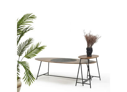 Moderner Tisch Couchtisch Beistelltisch Design Wohnzimmer Holz Oval 2tlg.