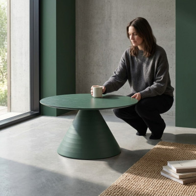 Eleganter runder grauer Couchtisch im modernen Stil für das Wohnzimmer