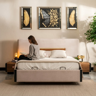 Bett Möbel Design Betten Doppelbett Luxus Schlafzimmer Textil Holz Neu