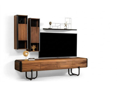 Ein wunderschöner TV-Schrank mit Wandregalen im Loft-Stil, der Ihrem Wohnzimmer ein schickes Aussehen verleih