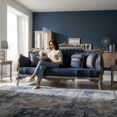 Exquisites klassisches Sofa für das Wohnzimmer mit goldenen Mustern