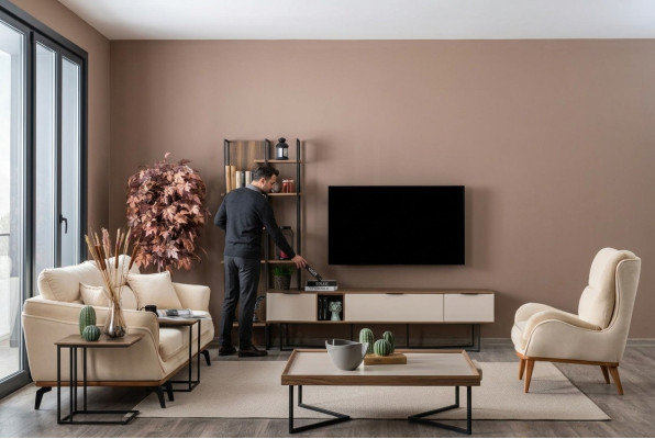 Wohnwand Wohnzimmer Möbel TV Ständer Bücherregal 240cm Holz Wohnwände