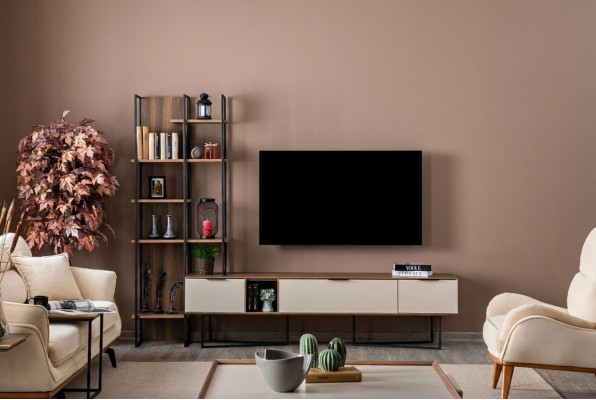 Wohnwand Wohnzimmer Möbel TV Ständer Bücherregal 240cm Holz Wohnwände