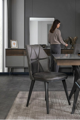 Grauer Stuhl Designer Esszimmer Stühle Sitzstuhl Lehnstuhl Textil Holz