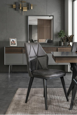 Grauer Stuhl Designer Esszimmer Stühle Sitzstuhl Lehnstuhl Textil Holz