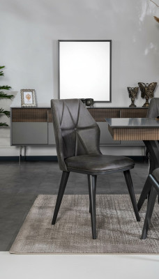 Grauer Stuhl Designer Esszimmer Stühle Sitzstuhl Lehnstuhl Textil Holz
