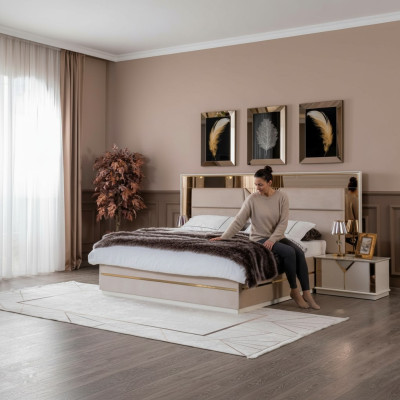 Goldenes Bett Doppelbett Schlafzimmer Betten Möbel designer Doppelbett Beige