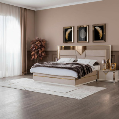 Goldenes Bett Doppelbett Schlafzimmer Betten Möbel designer Doppelbett Beige