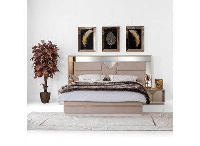 Goldenes Bett Doppelbett Schlafzimmer Betten Möbel designer Doppelbett Beige