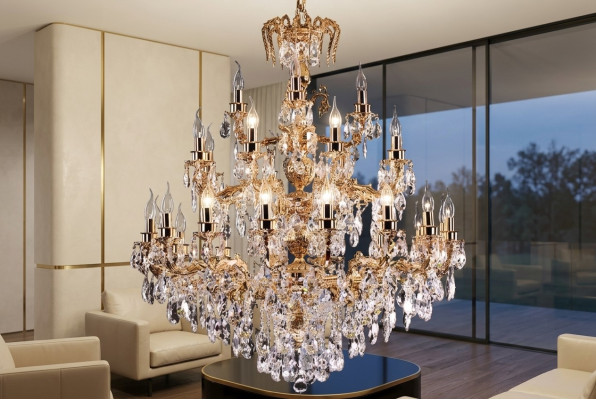 Moderne Kronleuchter Leuchte klassisch Luxus Wohnzimmer Brass Kristall