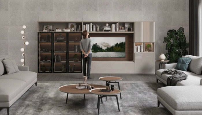 Große Wohnwand Glastüren Wohnzimmermöbel Moderne Wohnwände Möbel Schrank