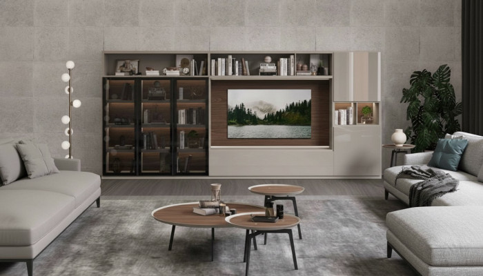 Große Wohnwand Glastüren Wohnzimmermöbel Moderne Wohnwände Möbel Schrank