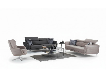 Sofagarnitur Couch Polster Möbel Stoff Sofa Couchen 3+3+1 Grau Gruppe