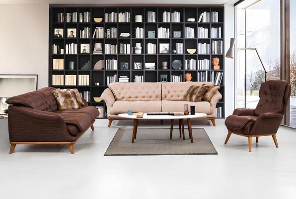 Braune Couch Sofa Wohnzimmer Couchen Polster Möbel Dreisitzer 221cm