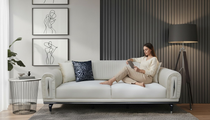 Dreisitzer Couch Polster Möbel Einrichtung 3 Sitz Platz Couchen Sofa Stoff