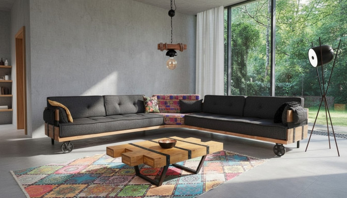Couch Loft Polster Ecksofa Möbel auf Rädern Ecksofas Eckgarnitur Sofa 2tlg.