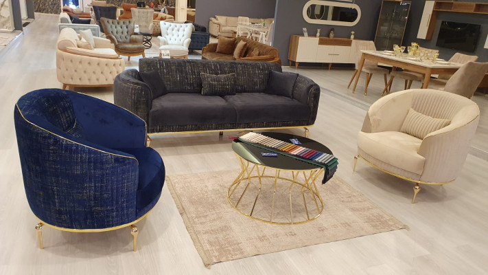 Luxus Sofa 3 Sitzer Wohnzimmer Blau Modernes Sofa Dreisitzer Möbel