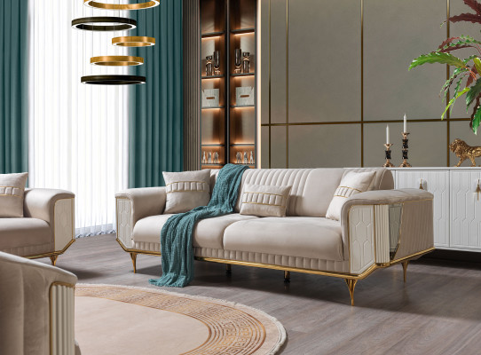 Luxus Sofa 3 Sitzer Wohnzimmer Beige Moderner Design 234cm Sofas Möbel
