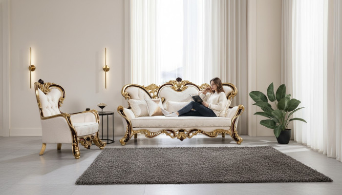 Königliches Sofa Set 3+1 Sitzer Sofa Sessel Klassischer Design Luxus Wohnzimmer