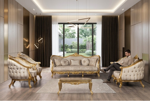 Couch Klassische Luxus Wohnzimmer Sofagarnitur 3+3+1+1 Sitzer Couchtisch